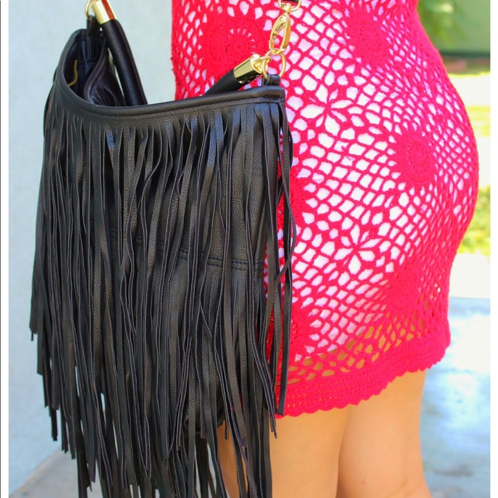 CLEARANCE black fringe crossbody bag